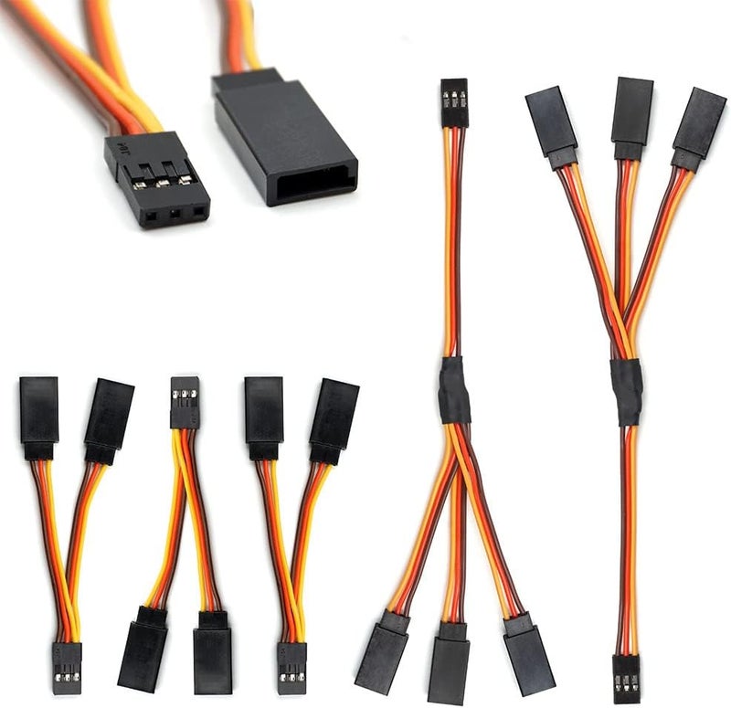 elechawk Servo Y Harness Splitter Cable 3 Pin Connector Wire Male to Female 4 Way Extension Lead Compatible with JR Futaba RC Car Airplanes (3PCS 1to2 and 2PCS 1to3) - Image 1